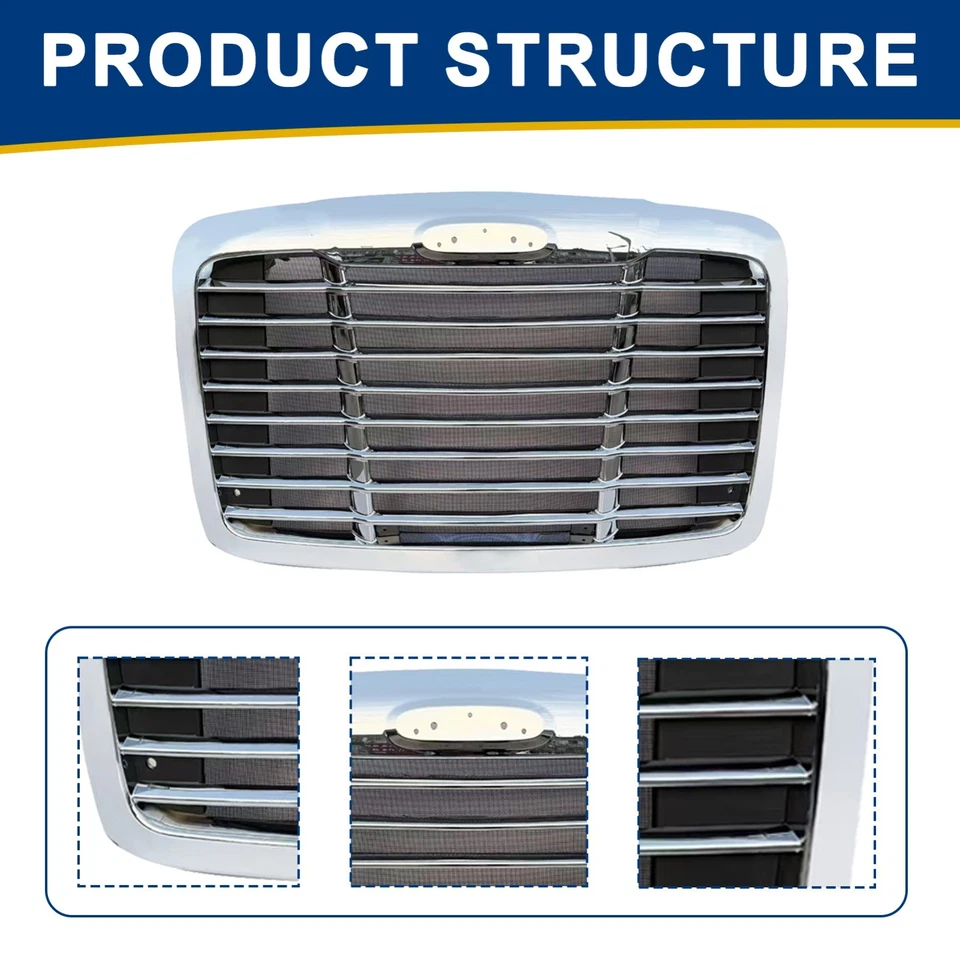 Parrilla delantera con pantalla de insectos para Freightliner Cascadia 2008-2017 cromada Foto 4 de 4