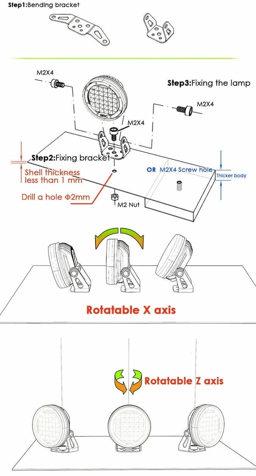 2 LED Light Headlight Bracket for Axial SCX10 AXI03007 90046 TRX4 GEN8 1/10 RC - Image 4 of 4