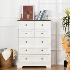 7 Drawers Dresser for Bedroom 44 Inch Wood Chest of Drawers with Metal Handle