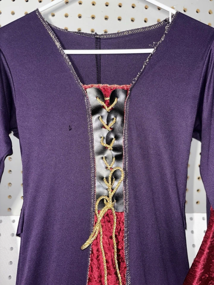 Renaissance Dress Medieval Costume Purple & Red Velour w/ Tie Women Size Regular - Image 3 of 4