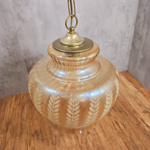 Vintage BHS Smoked Glass Frosted Ceiling Lampshade Gold Amber Pendant Retro - Picture 11 of 22