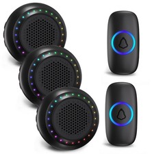 Wireless Doorbell 2 Buttons 3 Plug-In Receivers 1000ft Range Black