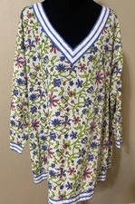 Gretchen Scott Design Pullover Cotton V Neck Floral Blouse Sz L