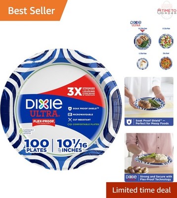 Heavy Duty Paper Plates 10 Inch 100 Pack Soak-Proof Microwave Safe Disposables