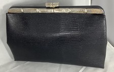 Vintage HL USA Faux Snakeskin Black Clutch Purse Evening Bag Gold-tone Trim