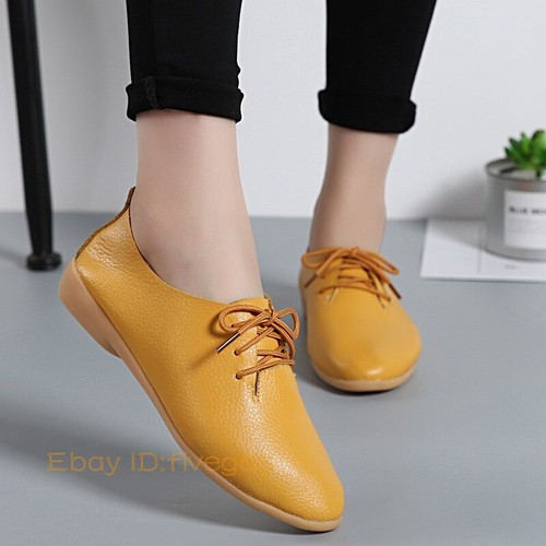 Damen Oxford Schuhe Freizeit Leder Ballerinas Schnürschuhe weich bequem Damen - Bild 16 von 49