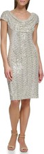 Eliza J Cap Sleeve Cocktail Dress Gold Size 4 Drape Neck