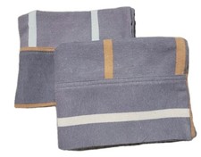 Set Of 2 Blue Grey Flannel PillowCases W/ Stripes Of Brown White 19 X 32 Stan/