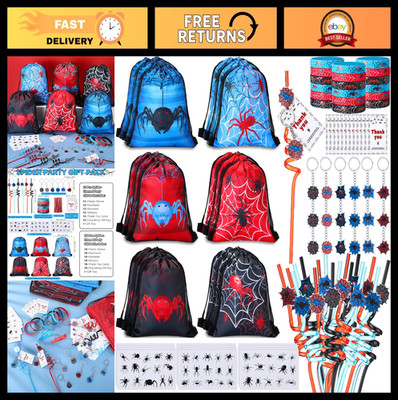 109 Pcs Spider Party Favors Set - Drawstring Bags, Keychains, Bracelets & Sticke