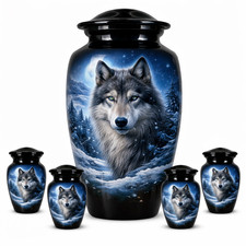 Wolf Memorial Urn, Moonlight Cremation Ashes, Aluminum Metal Urn
