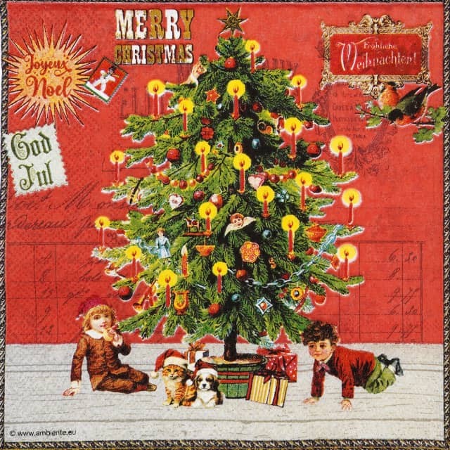 4x Christmas Tree Red Napkins 33x33cm Vintage Festive Paper for Decoupage Craft