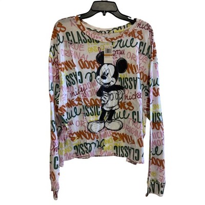 Disney Mickey Mouse Long Sleeve Graphic Tee White Multi Color Plus Size 3X NEW