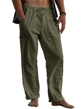 Mens Linen Pants Yoga Beach Loose Fit Casual Summer Elastic Waist Pockets