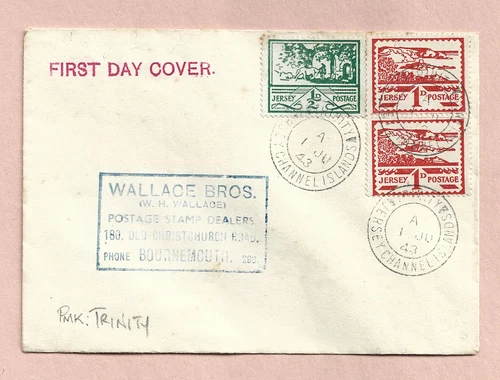 JERSEY 1.6.43 TWO VIEWS VALUES ON FDC TRINITY POSTMARK
