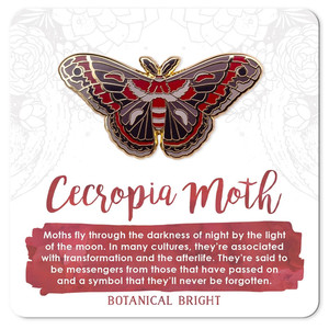 Authentic Cecropia Moth Enamel Pin - Gold Plated Nature Jewelry - Insect Brooch