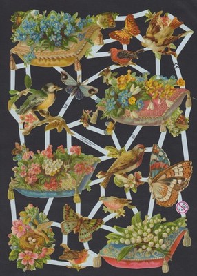 glanzbilder bogen   EF 7241  Blumen, Schmetterlinge, Vögel