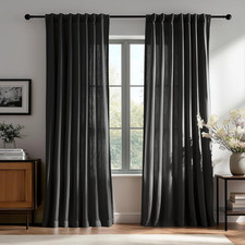 Black Linen-Blend Semi-Sheer Curtains, 2 Panels, 50x84 Inches