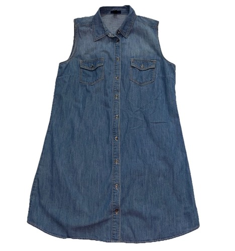 GAP Denim Dress Size L Blue Med Wash Button Sleeveless Pockets Western Rodeo