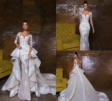 Luxurious Bohemian Style Applique Mermaid Wedding Dress with Lace Long Sleeves