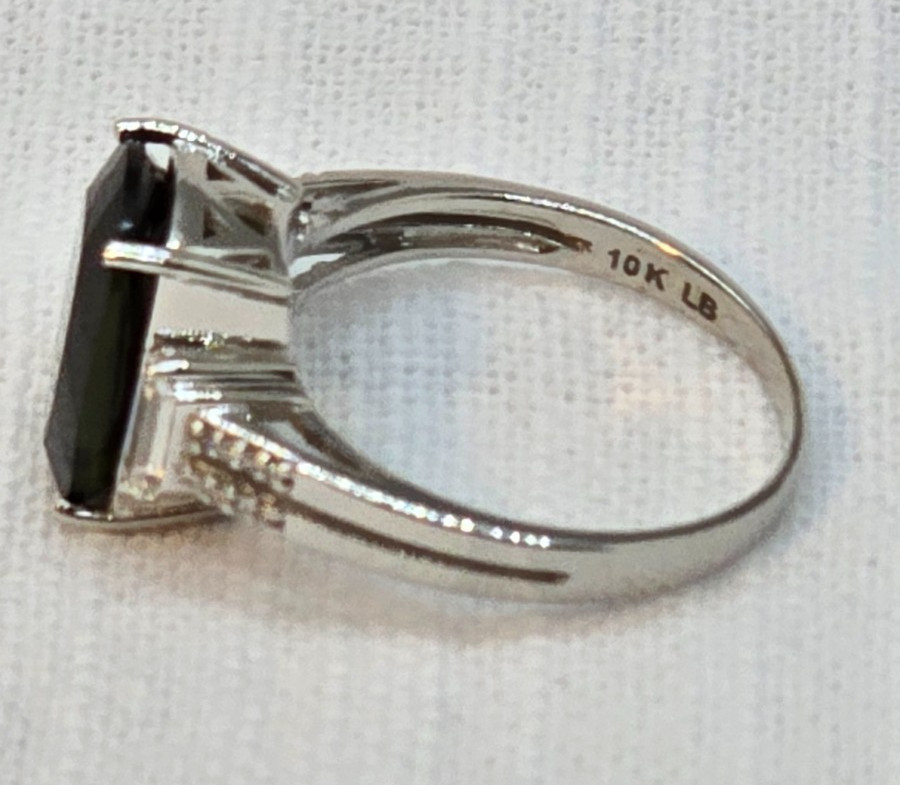 Large Rectangle Moldavite Ring w/Accent Stones ~~… - image 4