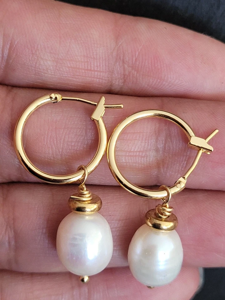 Echte Süßwasserperlen Ohrringe, Creole Hochzeitschmuck Gold ,Braut Ohrringe - Bild 3 von 4