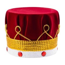 Royal Red Velvet King Crown with Jewels Costume Accessory for Kids Adults