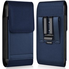 Cell Phone Holster with Belt Clip Magnetic Closure Card Holder Blue