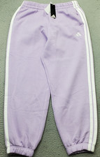 Adidas Essential 3-Stripes Sweatpants Womens Large Purple Fleece Lined Tapered
