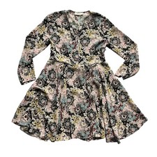 A.L.C Floral Paisley Print Walter Handkerchief Ruffle Hem Keyhole Silk Dress 6