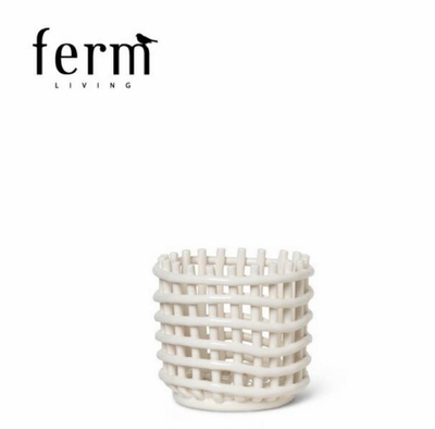 #ad #ad Ferm Living White Ceramic Plant Pot Rattan Design Ceramic Bowl Used $349.72