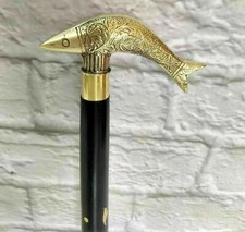 Fish Handle Vintage Antique Brass Walking Cane Wooden Walking Stick Women Gifts