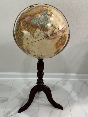 Vtg Replogle 16” World Classic Series Globe Wood Base w/brass 