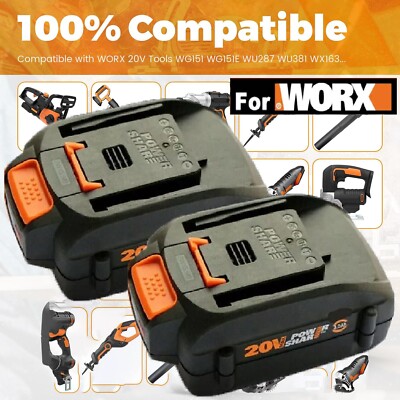 2PACK For Worx WA3575 20V PowerShare 2.0 Ah Battery WA3520 20 Volt Lithium ion