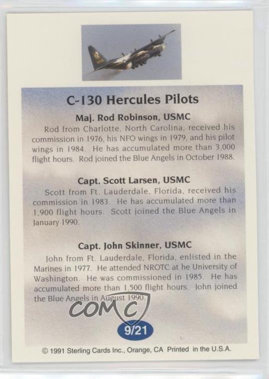 1991 Sterling Cards Blue Angels C130 Hercules Pilots 9 0w6 eBay