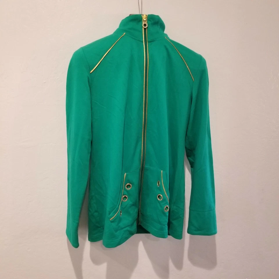 Quacker Factory Womens Full-Zip Jacket & Tank Top Set Small Green w/ Gold Trim - Image 2 of 4
