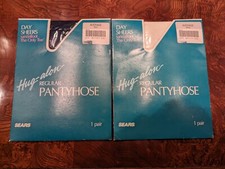2 NOS Sears Hug-alon Day Sheer 100 Nylon Pantyhose In Navy White Average