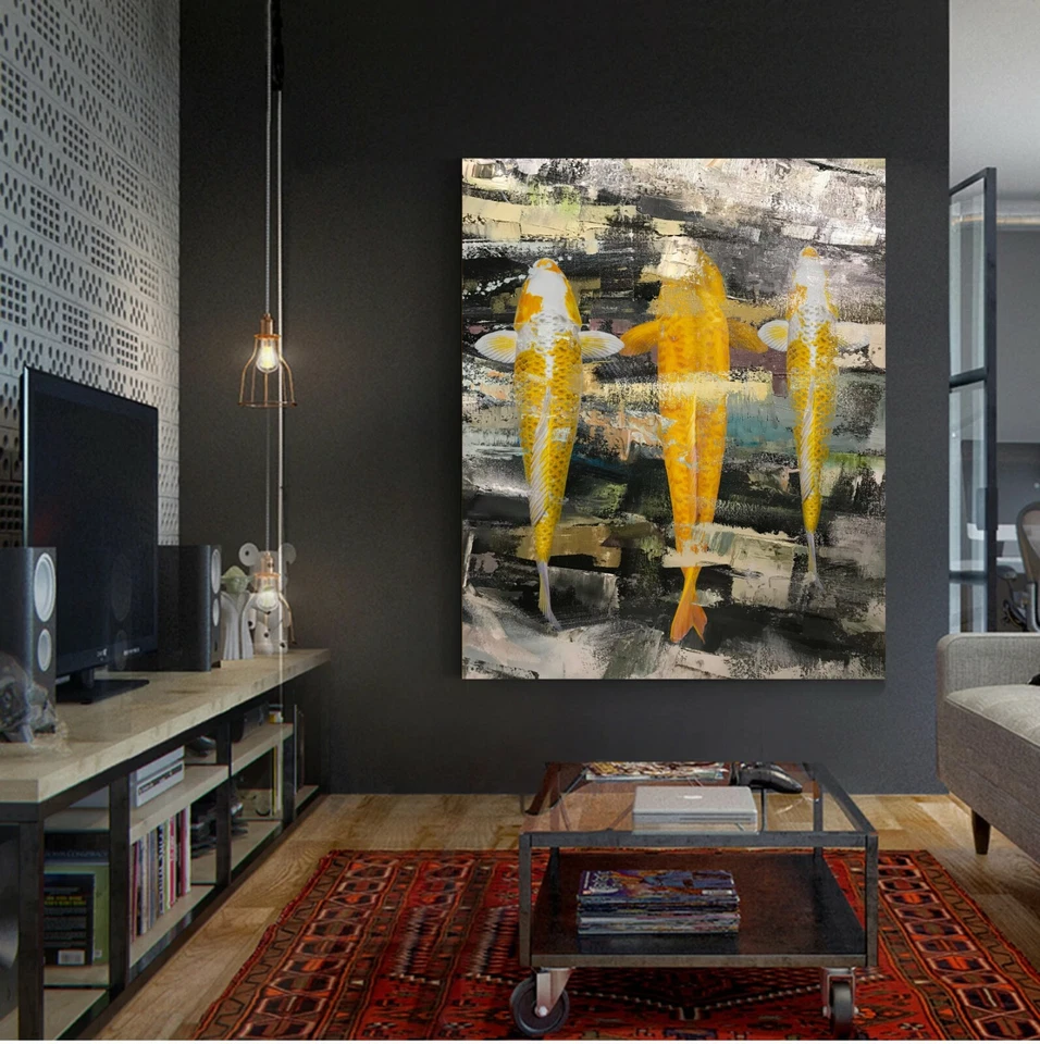 XXL LEINWAND BILD BIS 130x100x5 FISCHE KOI ABSTRAKT BUNT MODERN WANDBILD GEMÄLDE - Bild 2 von 4