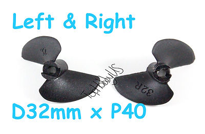 2 Paar (4 Stück) D32xP40 2-Blatt Nylon RC Boot CW CCW Propeller 1/8'' Welle (US-VERSAND)