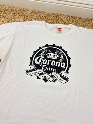 Vintage Y2K 2000s Corona Extra White Graphic T Shirt Size XL Spell Out Flaw