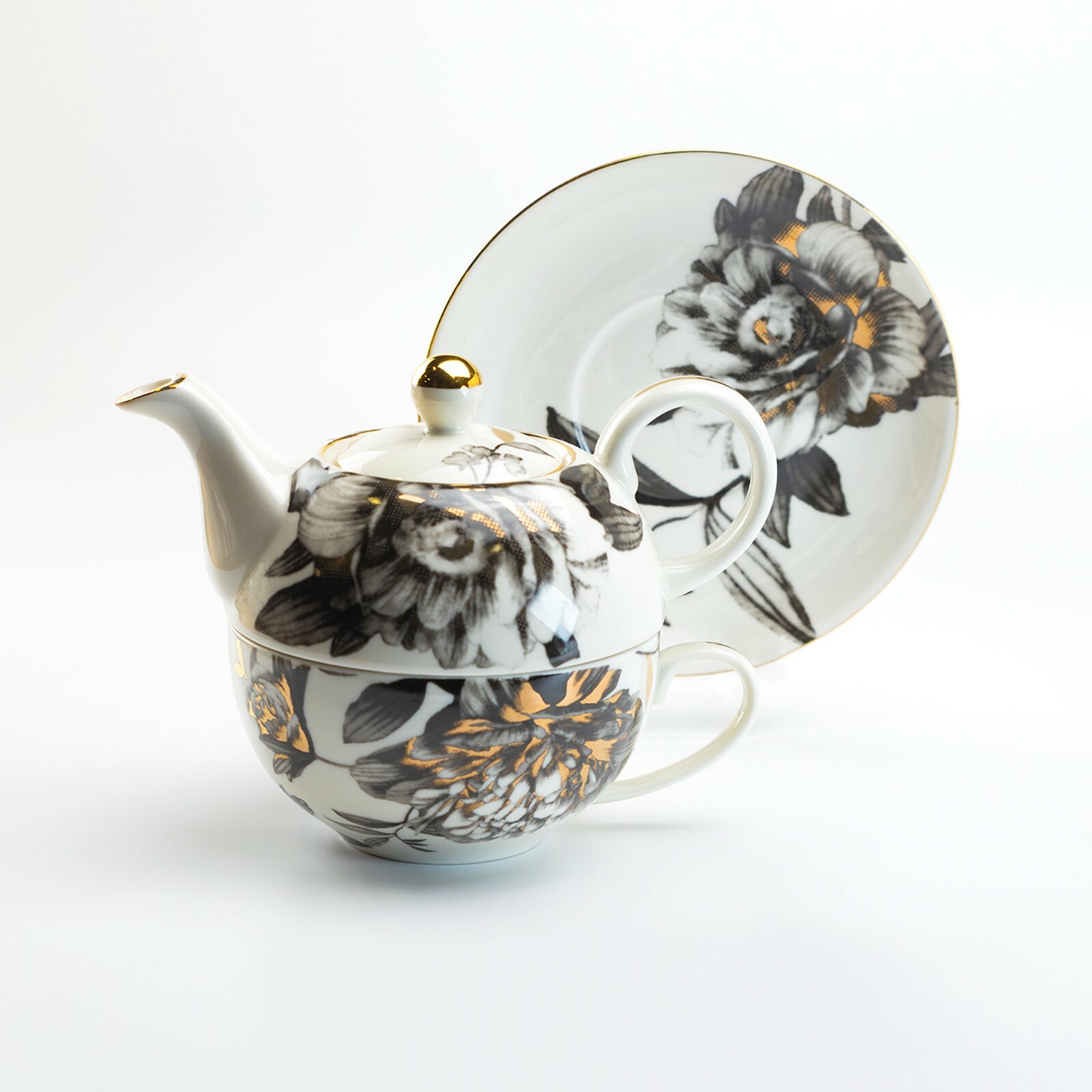 Grace Teaware Black Gold Peony Fine Porcelain Tea For One eBay