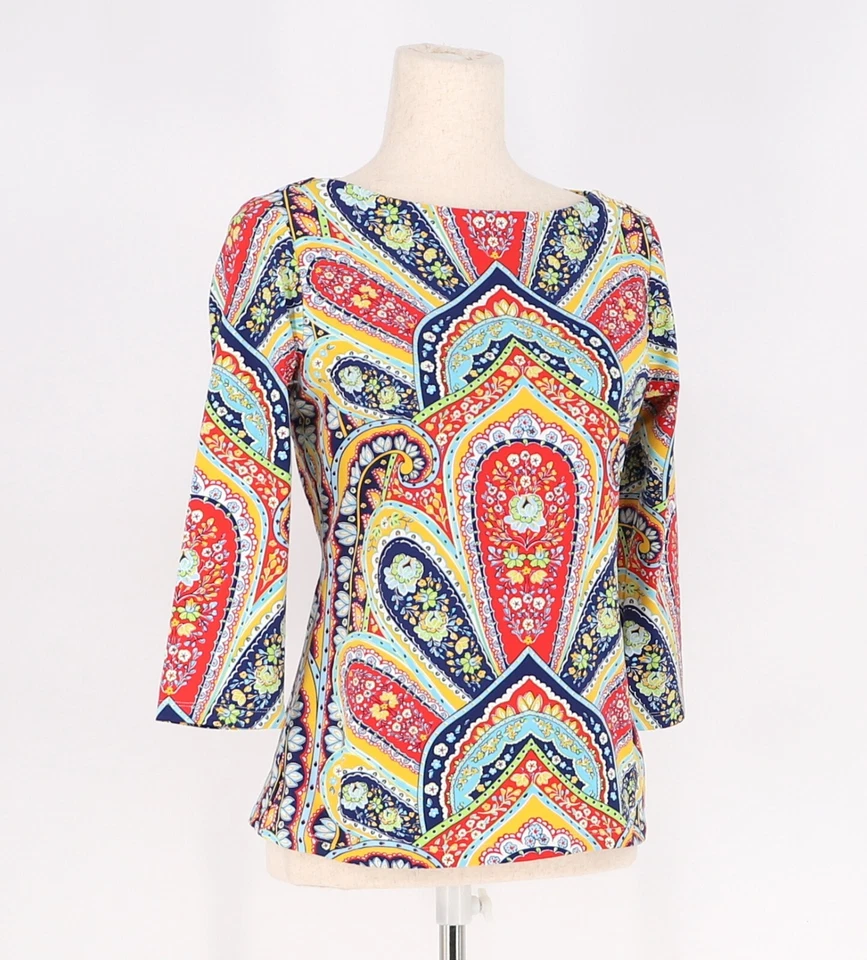 Camiseta J. MCLAUGHLIN $178 Wavesong Estampado Paisley Tela Catalina Botón Talla S Foto 2 de 4