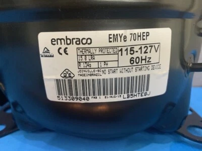 Embraco Compressor EMYe70HEP R134a 115-127V/60 Low Back Pressure 1/5 HP