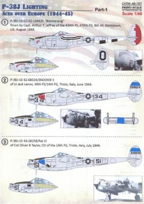 Print Scale Decals 1/48 LOCKHEED P-38 LIGHTNING ACES OVER EUROPE Part 1