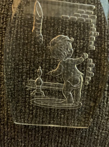 Crystal Etchings Comar Crystal Christmas Ornament Boy Checking Stocking 1977 Vtg - Picture 3 of 8