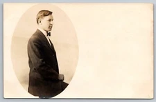 Young Businessman in Suit. Story on Reverse. 1909 Real Photo Postcard RPPC