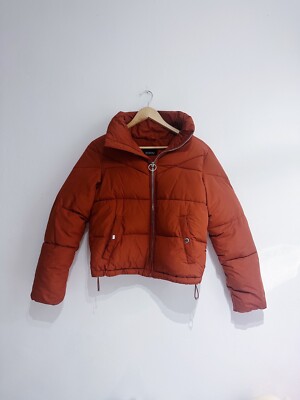 BERSHKA Womens Burnt Orange Puffer Coat Jacket XS Cropped