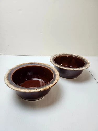 2 Vintage Hull Pottery USA Oven Proof 8 in Round Brown Drip Bowls Deep Dish