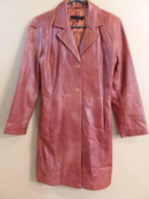 Women's Gian Mori Brown Leather Lined Back Zipper Jacket Coat Size Medium