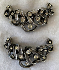 VTG MUSI..SILVERTONE..METAL..SHOE CLIPS..SWIRL MOTIF..RHINESTONES..SIGNED