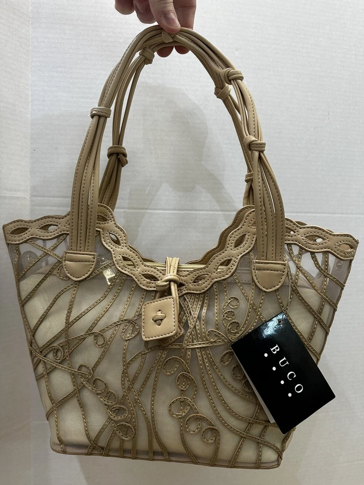 Bolso de Mano Buco Opulence En Arena Desnudo Nuevo con Etiquetas Cuero Vegano Agotado Lindo Transparente con Bolsa para el Polvo Foto 2 de 4